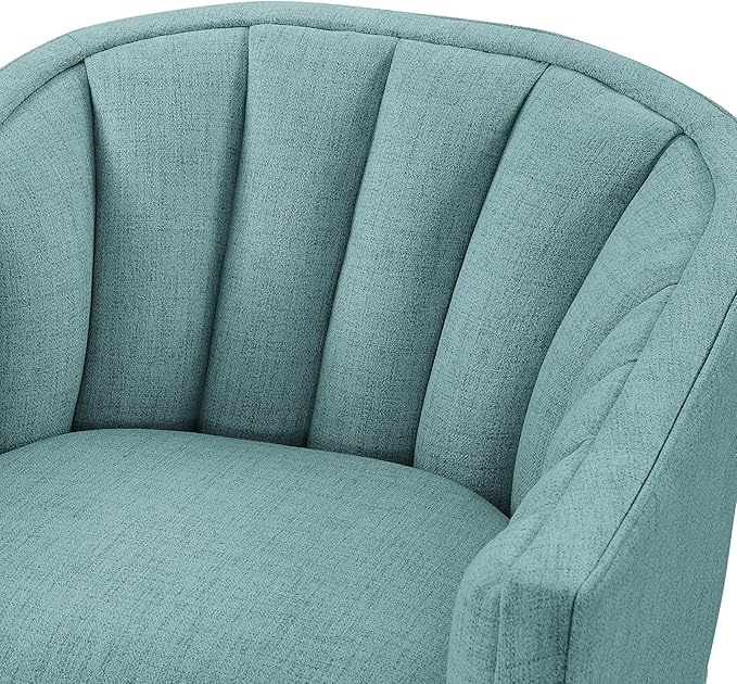 LifeSky Swivel Accent Chair Coastal Style Upholstered Armchair: 360 Degree Rotating Reading Chair with Curved Backrest &amp Textured Fabric - Wood Frame Living Room Seating for Coastal Home Decor &am