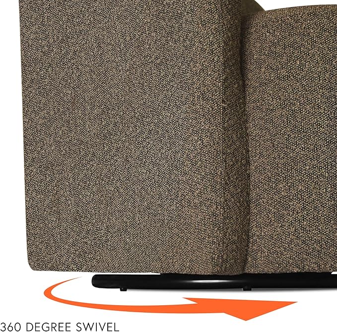 Homepop Home Décor Upholstered 360° Barrel Back Swivel Chair | Accent Chairs for Living Room &amp Bedroom | Decorative Home Furniture Dark Brown Boucle