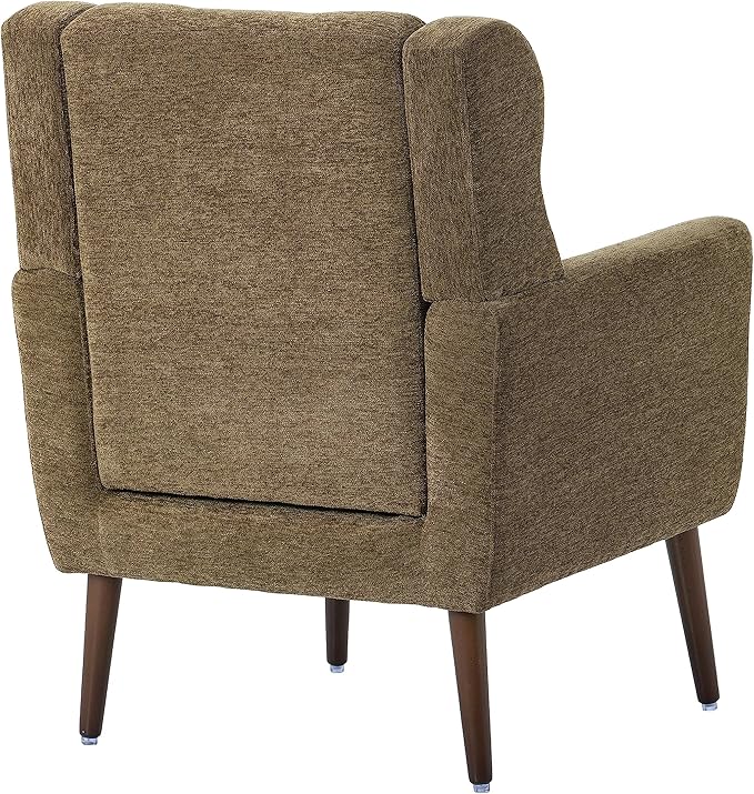 Livavege Mid Century Accent Chair with Wood Frame Chenille Fabric Modern Upholstered Lounge Reading Living Room Armchair w/Waist Cushion Comfy Single Sofa for Bedroom Sunroom Light Brown