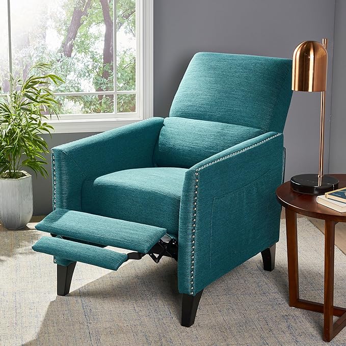 Mid-Century Fabric Rocker Recliner Chair with Tufted Design Adjustable Single Recliner Sofa with Thicker Seat Cushion with Pocket for Living Room Bedroom Apartment (Teal Style2)