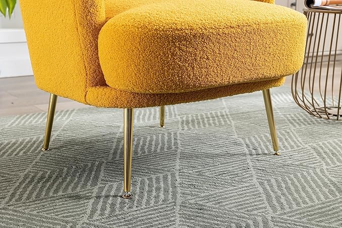 30.32 W Accent Chair Upholstered Curved Backrest Reading Chair Single Sofa Leisure Club Chair with Golden Adjustable Legs for Living Room Bedroom Dorm Room (Mustard Boucle)