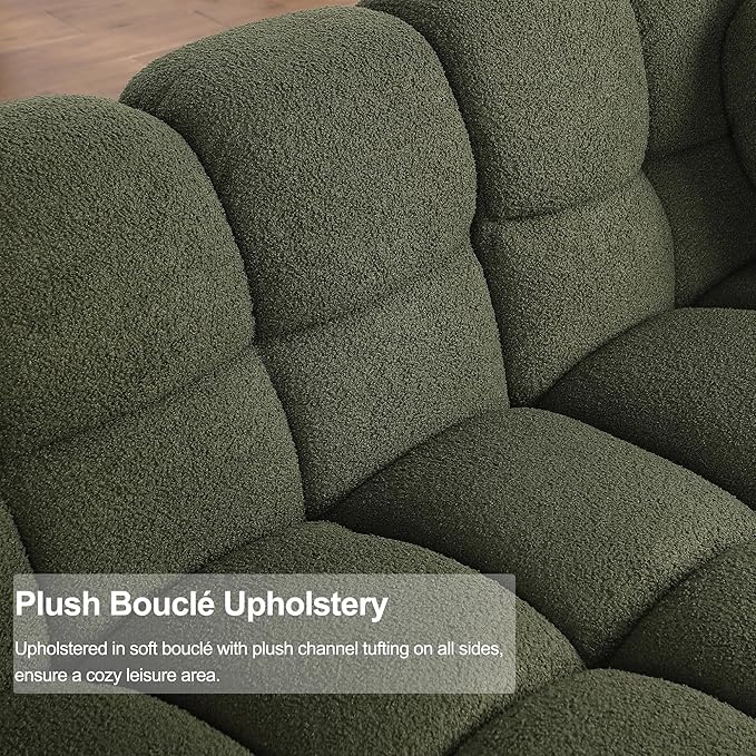 GNIXUU 86.5” Boucle Cloud Sofa Modern Large Tufted 3 Seater Sofa Couch with 2 Pillows Comfy Marshmallow Sectional Couches for Living Room Bedroom Apartment(Green)