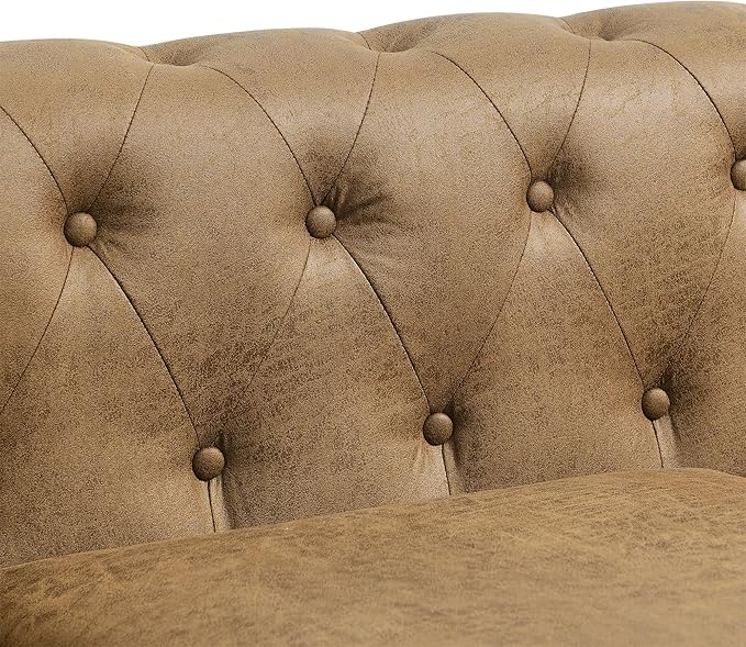KEIKI 75 Chesterfield Velvet Tufted Button Sofa with Square Arms and Cushion Back Classic Style 3-Seater Couch with Solid Wood Legs Easy Assembly for Living Room Bedroom Apartment Brown