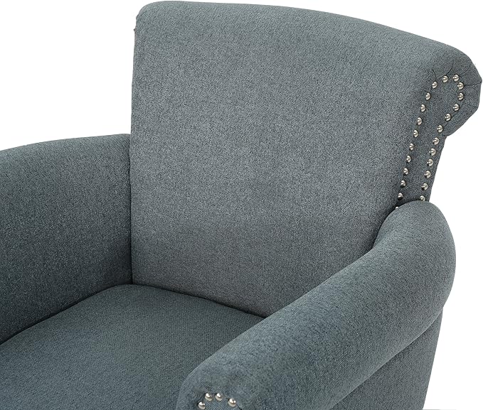 Christopher Knight Home Brice Vintage Scroll Arm Studded Fabric Club Chair Steel Blue / Dark Brown