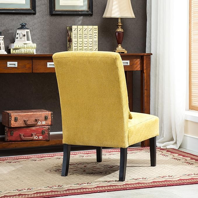 Knocbel Upholstered Accent Armless Chair with Pillow Living Room Fabric Lounge Chair with Solid Wood Frame &amp Legs (Yellow w/Pillow)