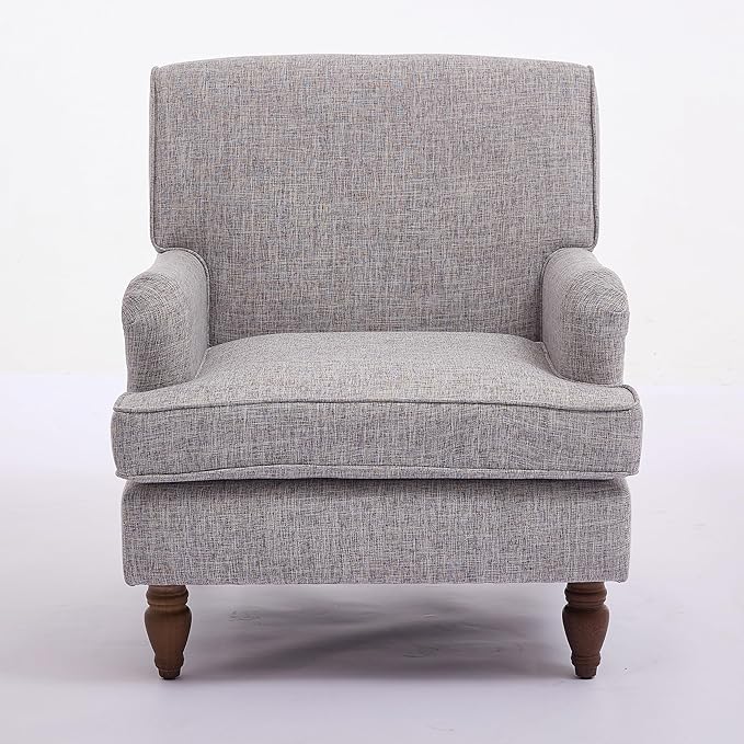 Vintage Upholstered Linen Fabric Armchair with Solid Wood Legs Accent Chair Single Sofa Chair for Living Room Office Apartment Hotel Lobby (Coffee-7.22)