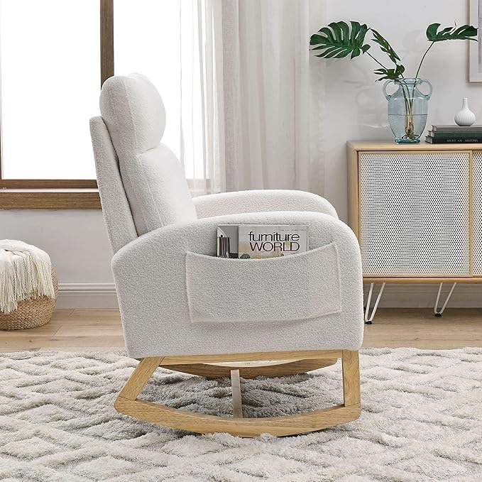 Welike Teddy Fleece Rocking Chair with Pockets 300 Lbs Capacity Modern Accent Living Room Lounge Armchair