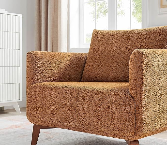 Oversized Accent Chair Modern Boucle Armchair for Living Room Sets of 2 - 37 Wide &amp Cozy Reading Accent Chair with Solid Wood Legs Curry Upholstered Lounge Chair for Bedroom &amp Office (Easy A