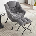 QQU Lazy Chair with Ottoman Corduroy Lounge Armchair Reading Chair with Footrest for Living Room Balcony Study (Grey)
