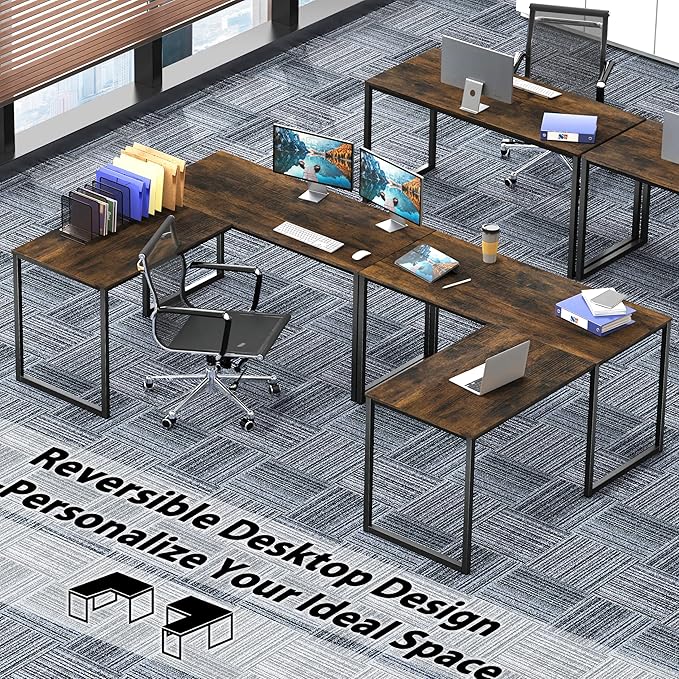 SHW Mission 48 x 48 Inches L-Shape Home Office Computer Desk Rustic Brown