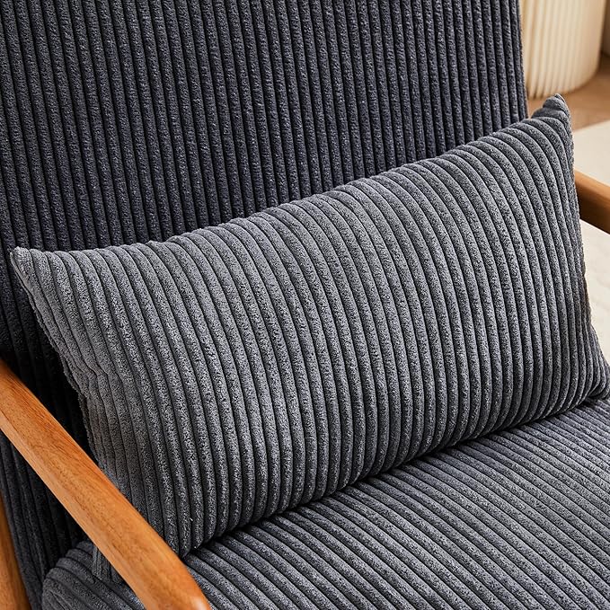 Mid Century Modern Accent Chair Arm Chair Living Room Chairs with Pillow Upholstered Reading Chair with Solid Wood e Living Room Bedroom Balcony (Antique Dark Grey)