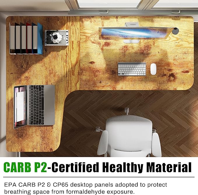 It's_Organized L-Shaped Computer Desk 61 Corner Computer Desk Office Study Writing Desk Home Gaming Desk with Large Mouse Pad &amp Cable Management Space-Saving Easy Assembly Rustic Brown/Left