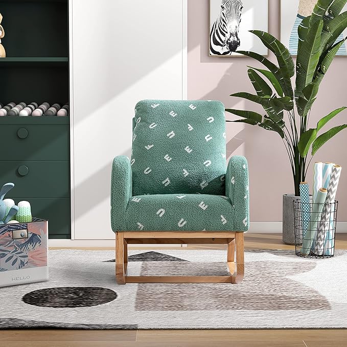 Green Rocking Chair for Nursery &amp Living Room Comfortable Rocker Armchair with Side Pockets Modern MidCentury Accent Chair 300 Lb Capacity