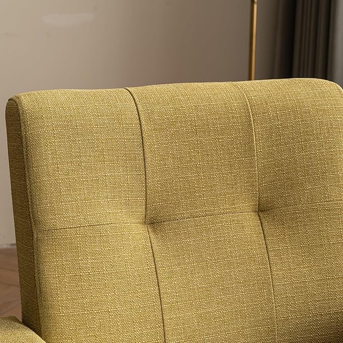 VKNOW Accent Chair Living Room Chair Upholstered Linen Armchair Sofa Chairs for Bedroom Living Room Mid Century Modern Comfy Reading ChairYellow Green