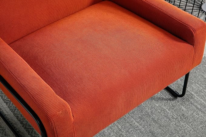 Generic Accent Chair Modern Industrial Slant Armchair with Metal Frame Premium High Density Soft Single Chair for Living Room Bedroom Orange