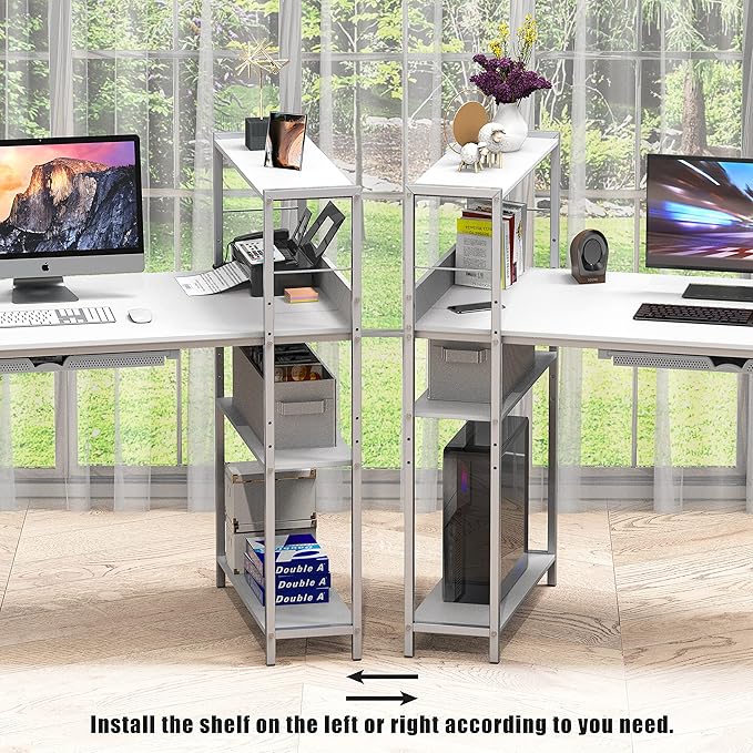 SHW 46-Inch Home Office Mission Computer Desk with Side Shelf and Drawer White