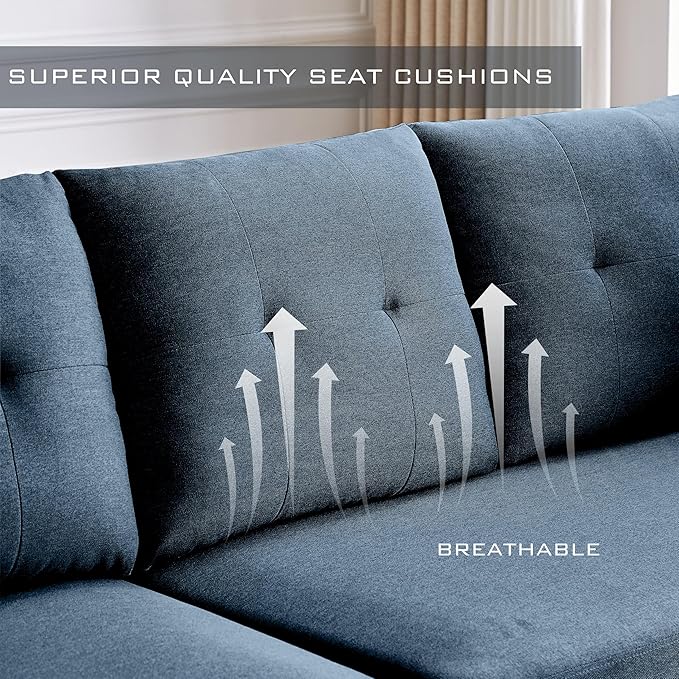 Sectional Sofa with Ottoman Bench 102 L Shaped Couch with Chaise 4 Seat Sofa Polyester Fibre for Living Room Blue