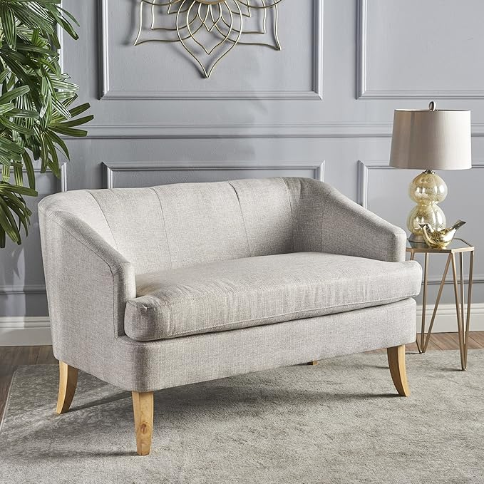 Christopher Knight Home Sheena Mid-Century Modern Fabric Loveseat Beige / Natural