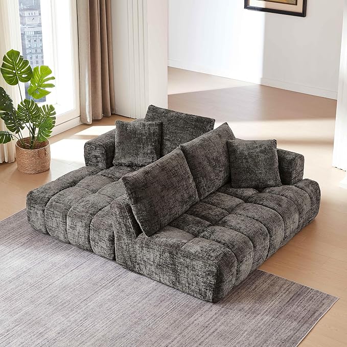 108'' Modular Sectional Cloud Couch L-Shape Boneless Couch for Living Room with Deep Seat Comfy Sleeper Sofa for Living Room Apartment Reception Spaces No Assembly Required Brown