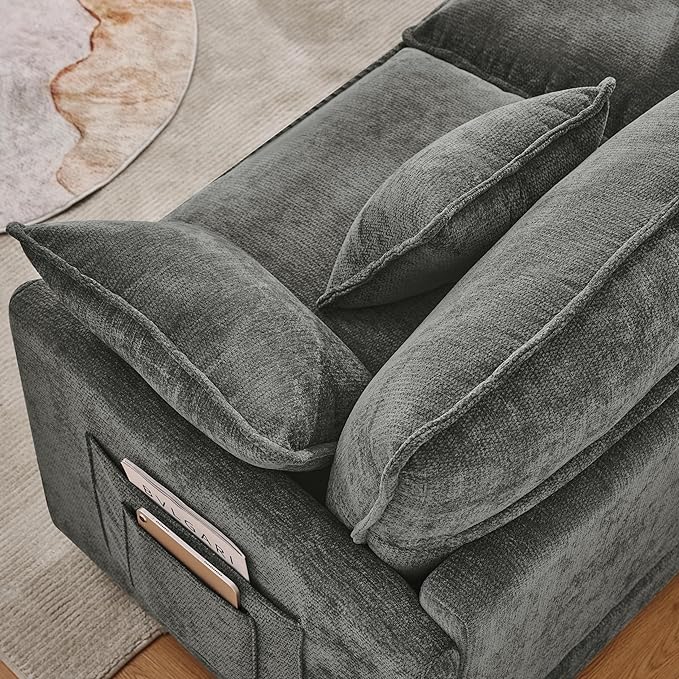 KEIKI 101.9 Modular Sectional Sofa with Movable Ottoman 3 Seat Modern Sofa Set L-Shape Sectional Couches for Living Room Apartment Gray