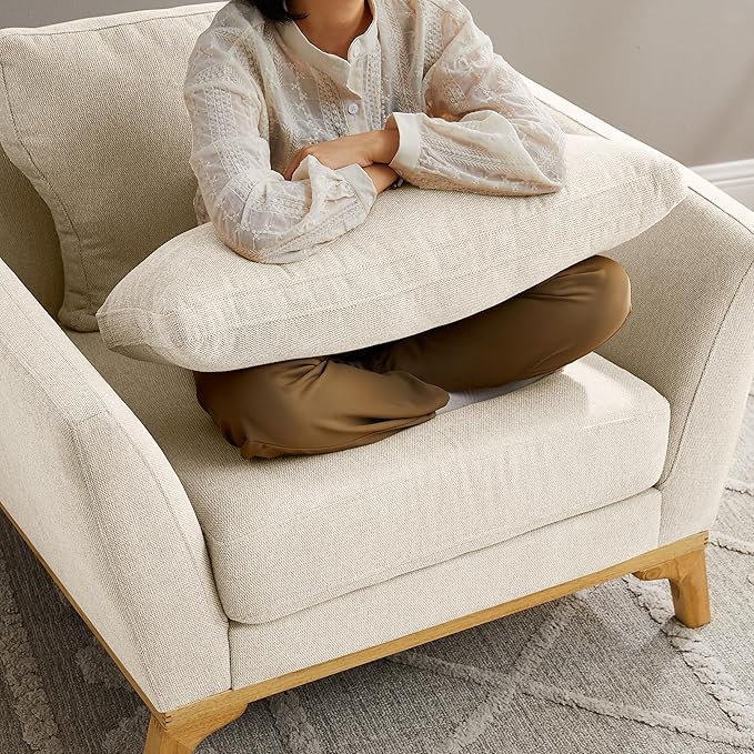 VANOMi Large-Sized Accent Chair Thick Cushion Bedroom Reading Chair Comfortable Living Room Single Sofa Linen Gray