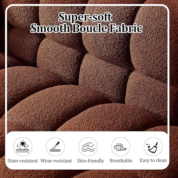 Modern Boucle Loveseat Couch for Living Room 61'' Sherpa Upholstered Sofa Couch Comfy Cloud Deep Seat Sofa Luxury Minimalist Plush Fluffy Couch for Small Apartment Office 2 Pillows Caramel
