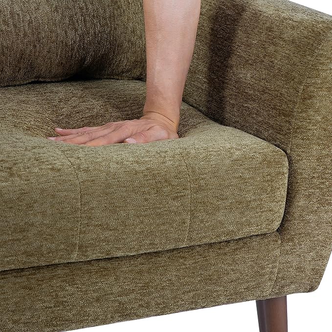 Modern Accent Chair Chenille Fabric Upholstered Tufted Side Chair Wingback ChairMid Century Reading Armchair with Waist Pillow Backrest for Living Room Bedroom (Olive Green)