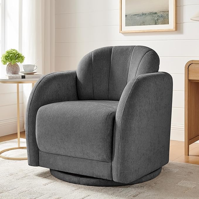 Swivel Accent Chairs Set of 2 360° Comfy Barrel Swivel Club Armchair Modern Sofa Reading Chair Lounge Wide for Living Room Bedroom Office Balcony Vanity Dark Gray