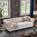 ERYE 88-Inch Classic 3 Seat Chesterfield Sofa Couches for Living Room Bedroom Classic Button Tufted Linen Fabric Upholstered Chesterfield Sofa CouchWood Legs