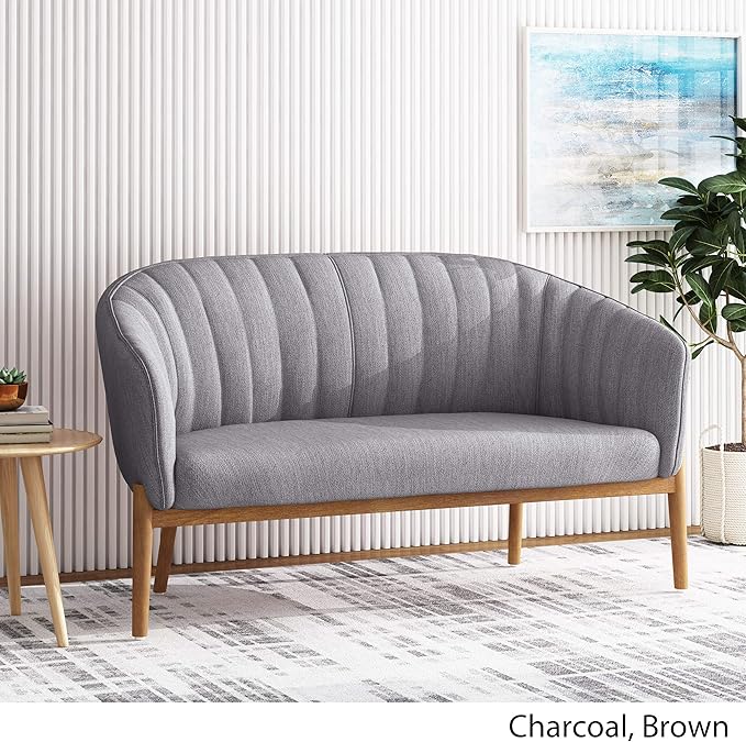 Great Deal Furniture Noble House Galena Mid-Century Fabric Loveseat in Charcoal