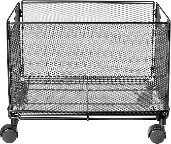 Safco Onyx Rolling Cart Desktop Tub File Fits Letter-Size Hanging Folders Collapsible Desk Organizer Durable Steel Mesh Construction Black