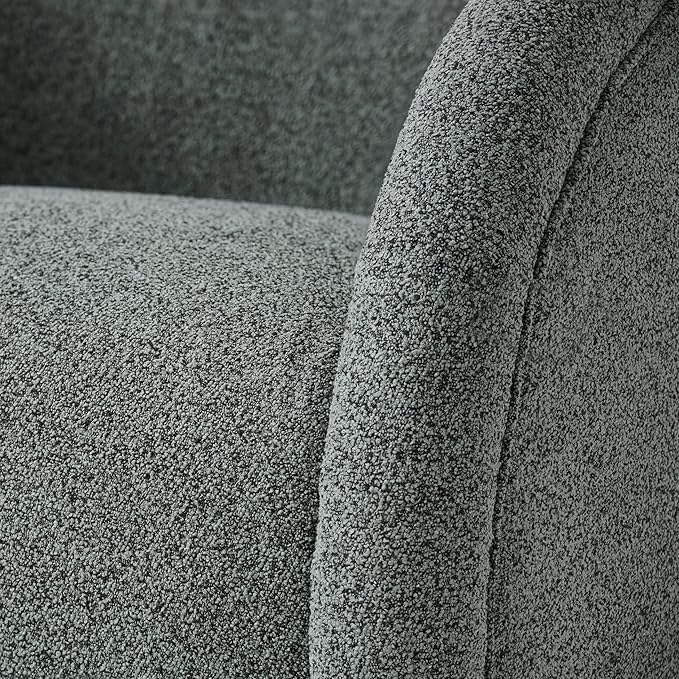 Scott Living Sabbo Green Bouclé Swivel Chair with Walnut-Finished Solid Wood Base Comfy Swivel Accent Chair Upholstered Lounge Sofa Chair for Living Room/Bedroom Gray Green + Walnut
