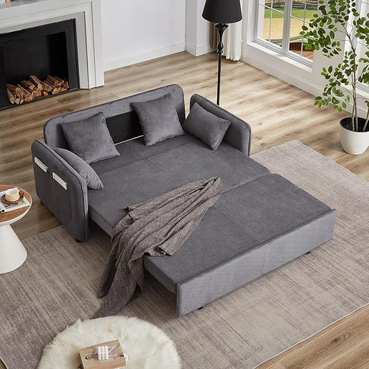 Ball &amp Cast 66 Convertible Sofa Bed3-in-1 Corduroy Loveseat Sleeper Pull Out Couch Bed with Pillows and Side Pockets Deep Seat Comfy Sofa Couches for Living RoomApartmentGrey