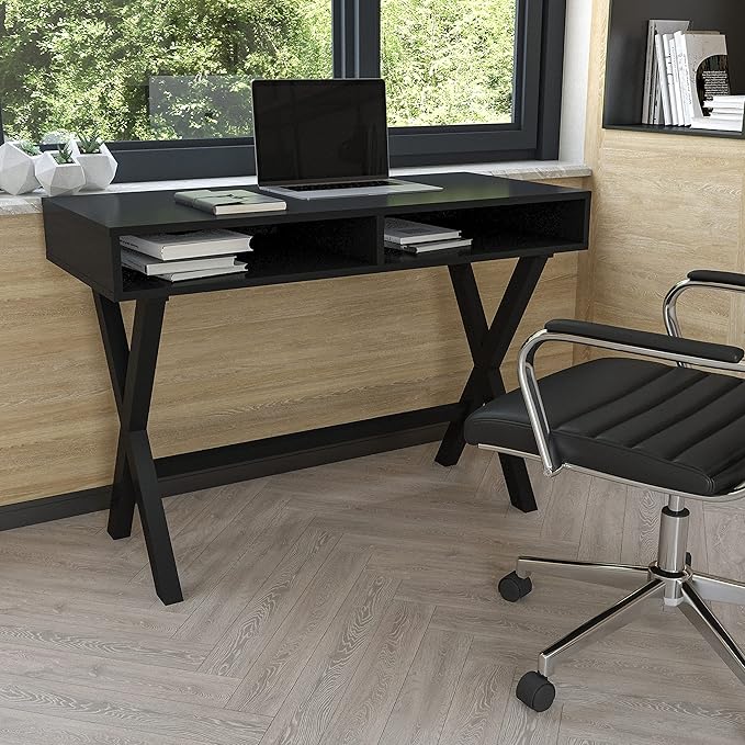 Flash Furniture Dolly Computer Desk - Black Writing Desk with Open Storage Compartments - 42 Long Home Office Desk Table for Bedroom