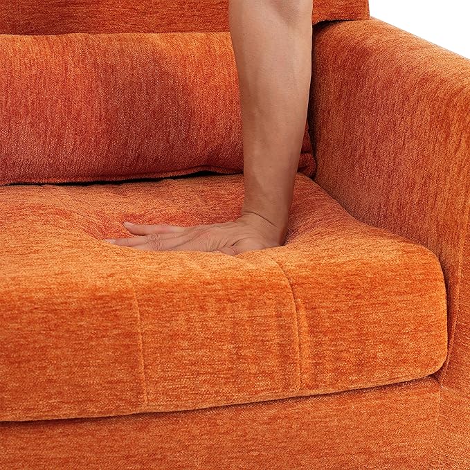 Modern Accent ChairChenille Fabric Reading Living Room Side ChairSingle Sofa with Wood Legs Armchair for Living Room Bedroom(Orange)