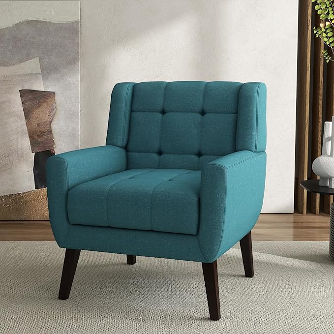 Accent Chair Comfy Mid Century Modern Small Armchairs with Solid Wood Frame and Soft Cushion for Living Room Bedroom (Fabric Light Blue Set of 2)