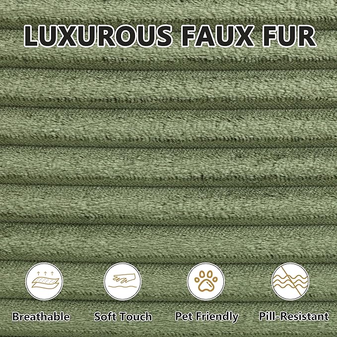PELUMY 67 Oversized Chaise Lounge Sofa Bed Corduroy Boneless Sleeper Sofa with 2 Pillows &amp 2 Cup Holders Plush Cloud Couch for Living Room No Assembly Required (Green)