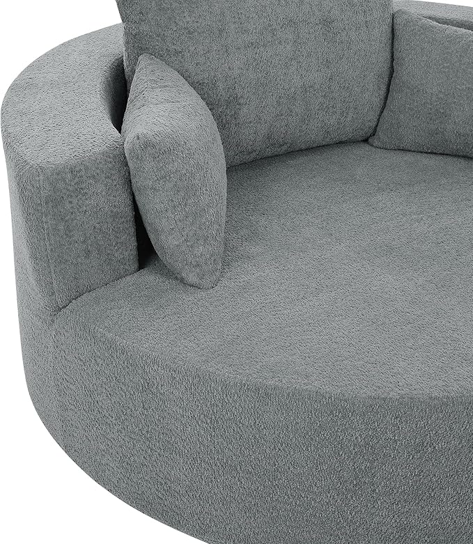 360° Swivel Barrel Chair Oversized Upholstered Swivel Chairs for Living RoomModern Chenille Fabric Club Chair55 Large Round Accent Chair with 3 Pillows for BedroomOffice (Grey 55-Inch)
