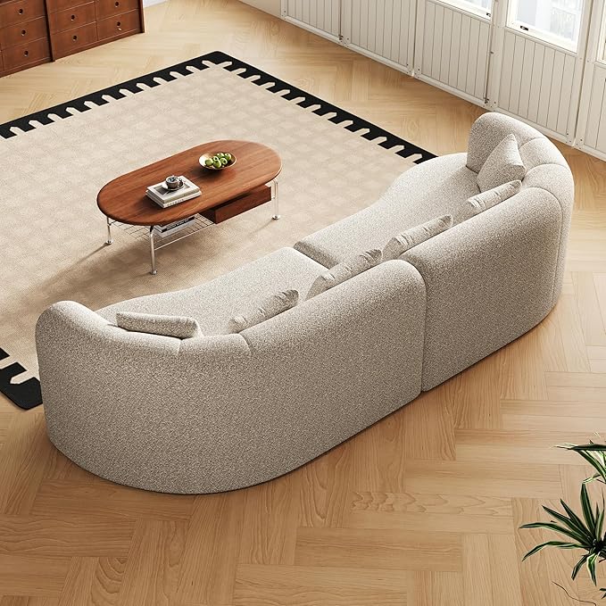 106.3” Curved Sectional Sofa Oversized Curved Couch for Living Room Modern Chenille Fabric Sofas Foam Couch Modular Cloud Couches with Pillows No Assembly Light Khaki