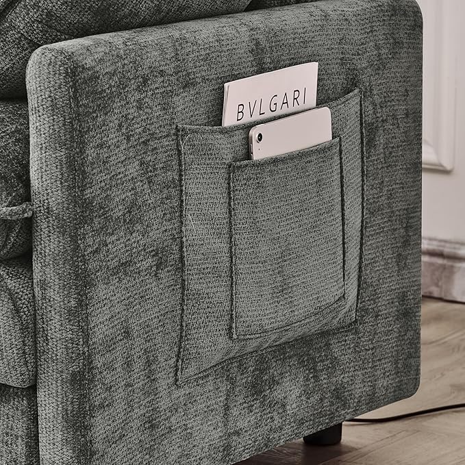 KEIKI 101.9 Modular Sectional Sofa with Movable Ottoman 3 Seat Modern Sofa Set L-Shape Sectional Couches for Living Room Apartment Gray