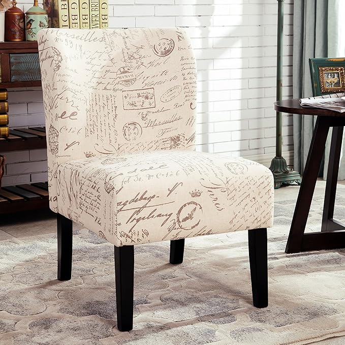 Roundhill Furniture Capa Print Fabric Armless Contemporary Accent Chair Script
