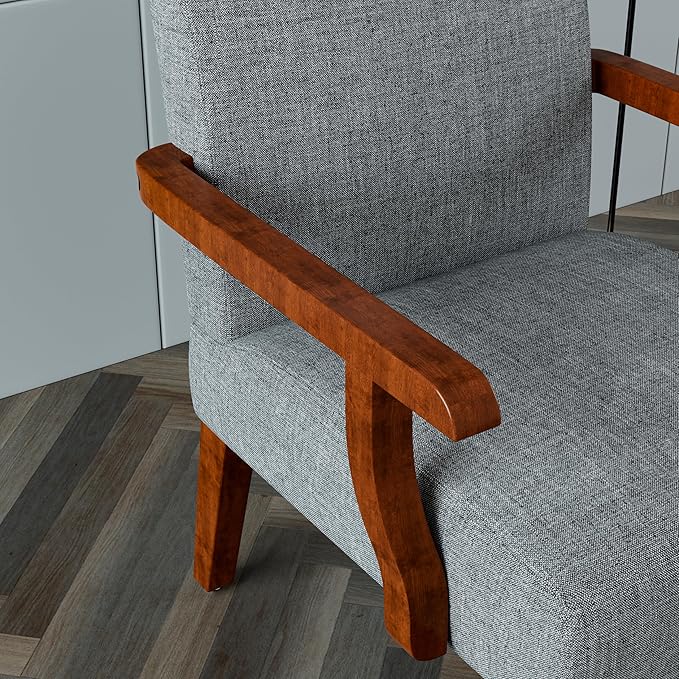 Accent Chairs Set of 2 with Side Table Modern Accent Armchair with Fabric Upholstered and Solid Wood Armrest Reading Leisure Arm Chair for Living Room Bedroom Waiting Room (Grey)