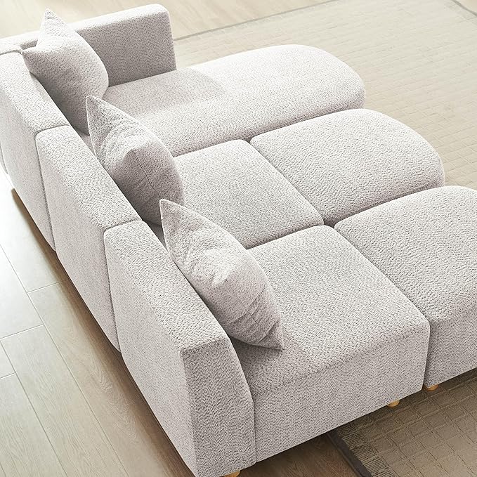 VANOMi 109.84 Modular Sectional Sofa with 3 Pillows Convertible 5-Seater Comfy Boucle Cloud Couch with Ottoman Modern Sectional Sofas for Living Room Office Apartment (Camel)