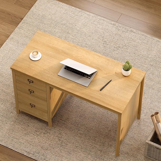 47 Executive Desk with File Drawer Farmhouse Wood Home Office Desk with Storage Drawer Computer Writing Desk for Study Office Natural Oak