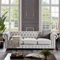 88.5 Upholstered Chesterfield Couch Modern 3 Seater Sofa with Tufted Back and Scrolled Arms Wood Leg Nailhead Sofa for Living Room Office Apartment Small Space Linen Upholstered Gray