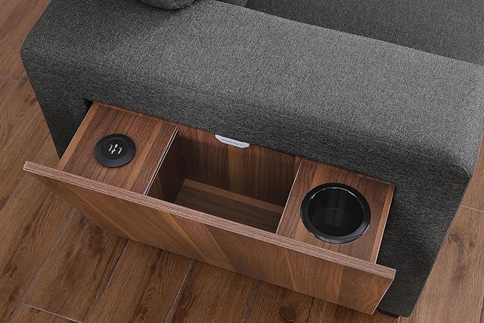 Ball &amp Cast L-Shape Reversible Sectional Sleeper Sofa Bed 4 in 1 Pull Out Couch with Storage Chaise USB Ports &amp Cup Holder Convertible Sleeper Corner Couch Pull-Out Sofa Bed for Living Room Of