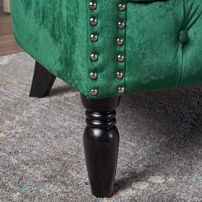 GDFStudio Melaina Tufted Chesterfield Velvet Loveseat with Scrolled Arms Emerald and Dark Brown.