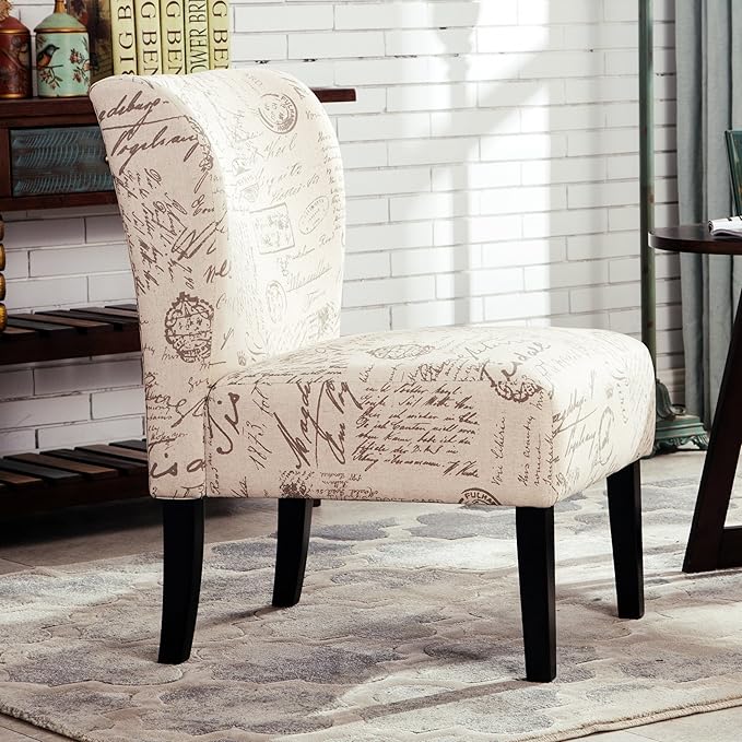 Roundhill Furniture Capa Print Fabric Armless Contemporary Accent Chair Script