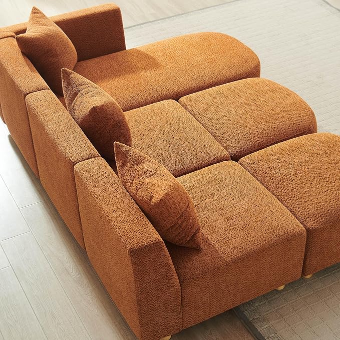 VANOMi 109.84 Modular Sectional Sofa with 3 Pillows Convertible 5-Seater Comfy Boucle Cloud Couch with Ottoman Modern Sectional Sofas for Living Room Office Apartment (Curry)