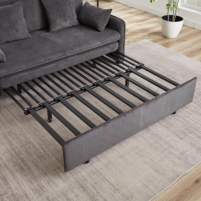 Ball &amp Cast 66 Convertible Sofa Bed3-in-1 Corduroy Loveseat Sleeper Pull Out Couch Bed with Pillows and Side Pockets Deep Seat Comfy Sofa Couches for Living RoomApartmentDark Grey